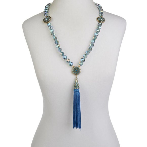 Heidi Daus "Dreams Do Come True" Simulated Pearl Drop Necklace with Tassel, Aqua - Picture 2 of 4